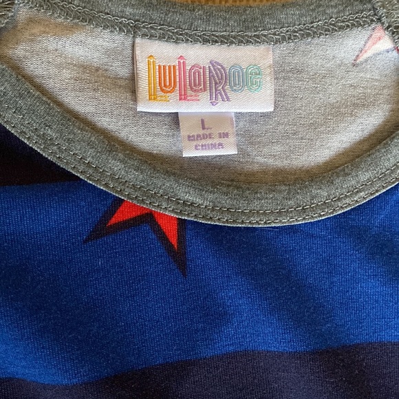 LuLaRoe Randy Raglan T-Shirt July 4th Stars and Stripes Blue/Red/White/Grey - Picture 5 of 7